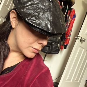 Vintage Dolce and Gabbana Eel Leather Flat Cap wth Leopard Print Silk Linining